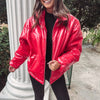 Red Liquid Leather Puffer Jacket