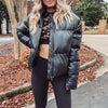 Black Leather Puffer Jacket