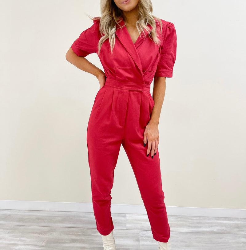 Mina Denim Jumpsuit - Crimson