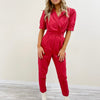 Mina Denim Jumpsuit - Crimson