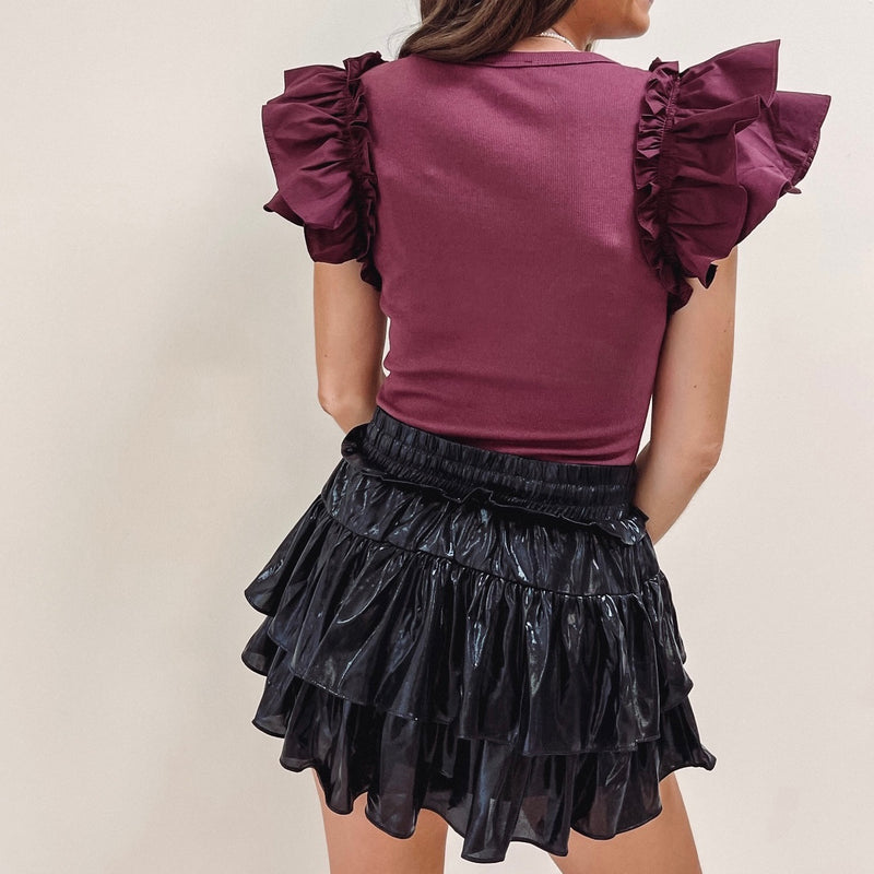 Emmie Ruffle Bodysuit - Burgundy