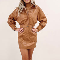 Kourtney Faux Leather Dress - Brown