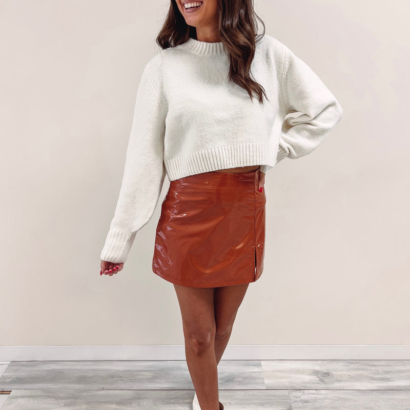 Rust Liquid Leather Skirt