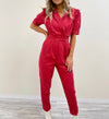 Mina Denim Jumpsuit - Crimson