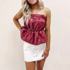 Ruched Faux Leather Top - Burgundy